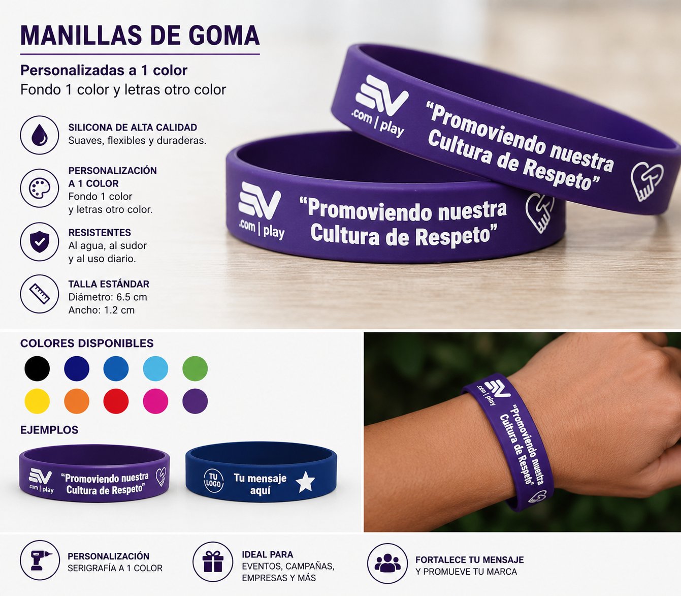 Manillas de goma personalizadas serigrafía silicona