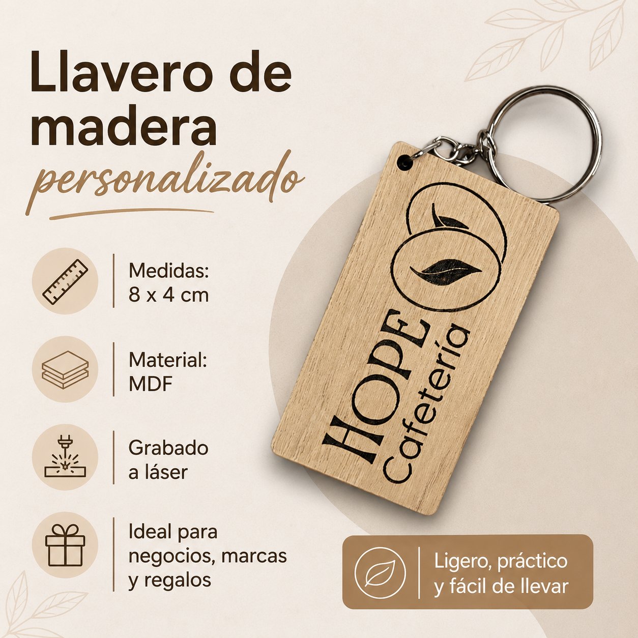 Llavero de madera grabado con láser